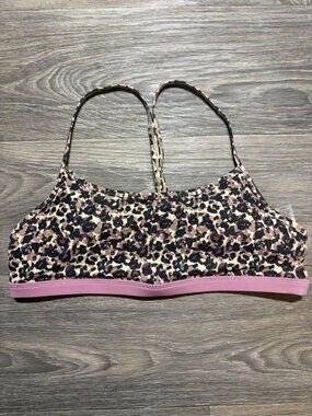 Johnny Was Calme Endurance Sports Bra XL Cross Back Leopard Mauve Activewear